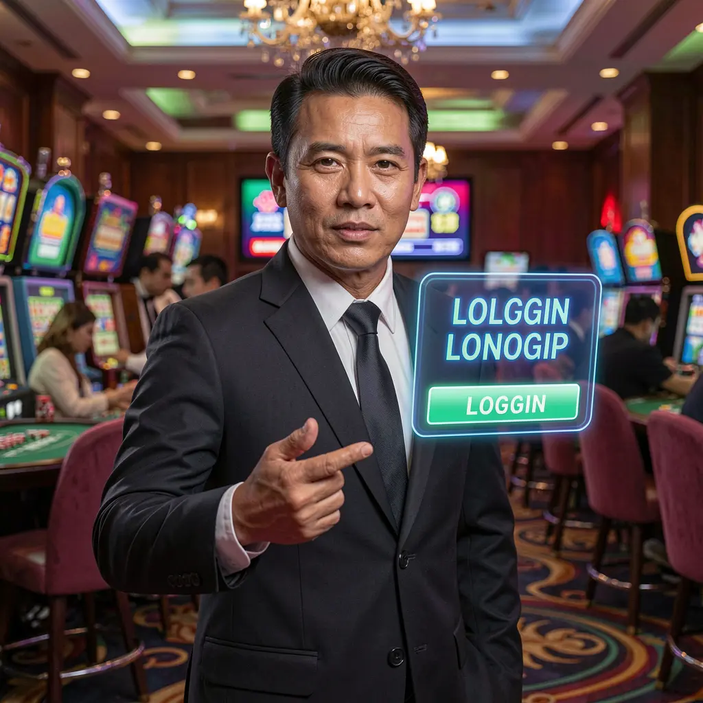 CRABJL Login – Secure and smooth access to your casino account in the Philippines Confident casino dealer pointing toward a floating holographic CRABJL login button in a vibrant casino atmosphere for players in the Philippines